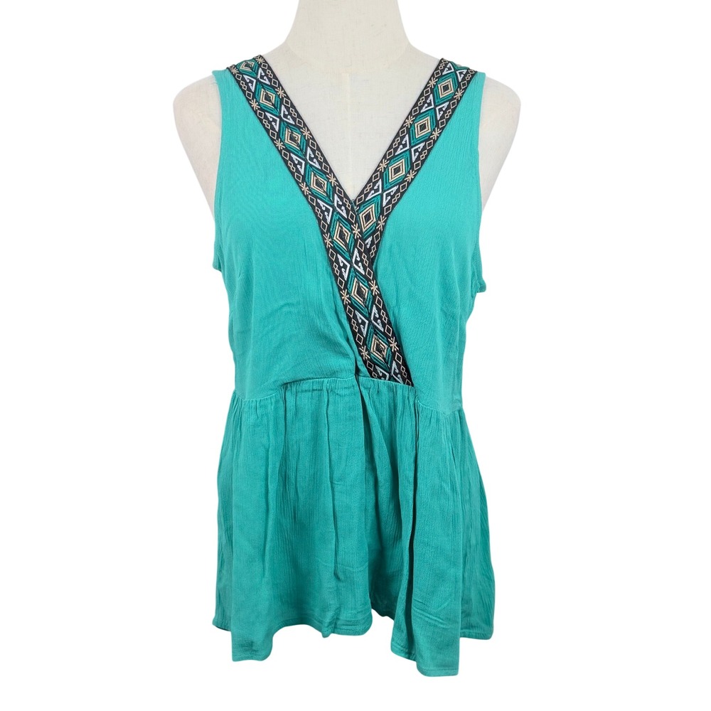 Bunulu Womens M Sleeveless Peplum Top Geometric Embroidered Boho Festival NWT